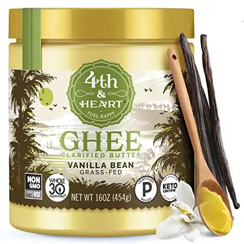 4th & Heart Vanilla Bean Grass-Fed Ghee, Clarified Butter, Keto, Pasture Raised, Non-GMO, Lactose And Casein Free, Certified Paleo (16 Ounces)