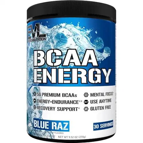 EVL BCAAs Amino Acids Powder – BCAA Energy Pre Workout Powder for Muscle Recovery Lean Growth and Endurance – Rehydrating Post Workout Recovery Drink with Natural Caffeine – Blue Raz