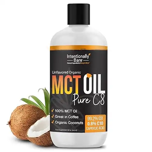 Intentionally Bare Pure C8 MCT Oil Organic - Brain Octane C8 MCT Oil for Keto Paleo & Vegan Diet - Unflavored MCT Oil C8 for Bulletproof Coffee Shakes & Salads - 100% Pure MCT Oil 32 oz