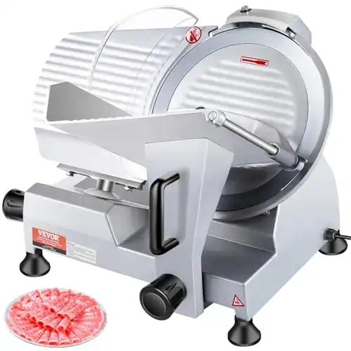 Meat Slicer, 10 inch Electric Food Slicer, 240W Frozen Meat Deli Slicer, Premium Chromium-plated Steel Blade Semi-Auto Meat Slicer For Commercial and Home use (10IN-240W)