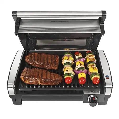 Electric Indoor Searing Grill with Adjustable Temperature Control to 450F, Removable Nonstick Grate, 118 sq. in. Surface Serves 6, Stainless Steel