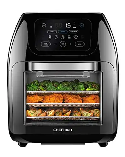 Multifunctional Digital Air Fryer+ Rotisserie, Dehydrator, Convection Oven, 17 Touch Screen Presets Fry, Roast, Dehydrate, Bake, XL 10L Family Size, Auto Shutoff, Large Easy-View Window, Black