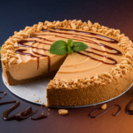 A close-up of keto peanut butter pie with a gooey, creamy filling, garnished with crushed peanuts and fresh berries—a must-try no-bake dessert for low-carb diets.